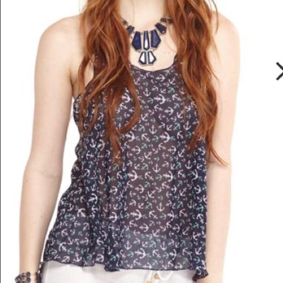 Lagaci Sheer Racerback Anchor Tank Top Navy S - Picture 2 of 9